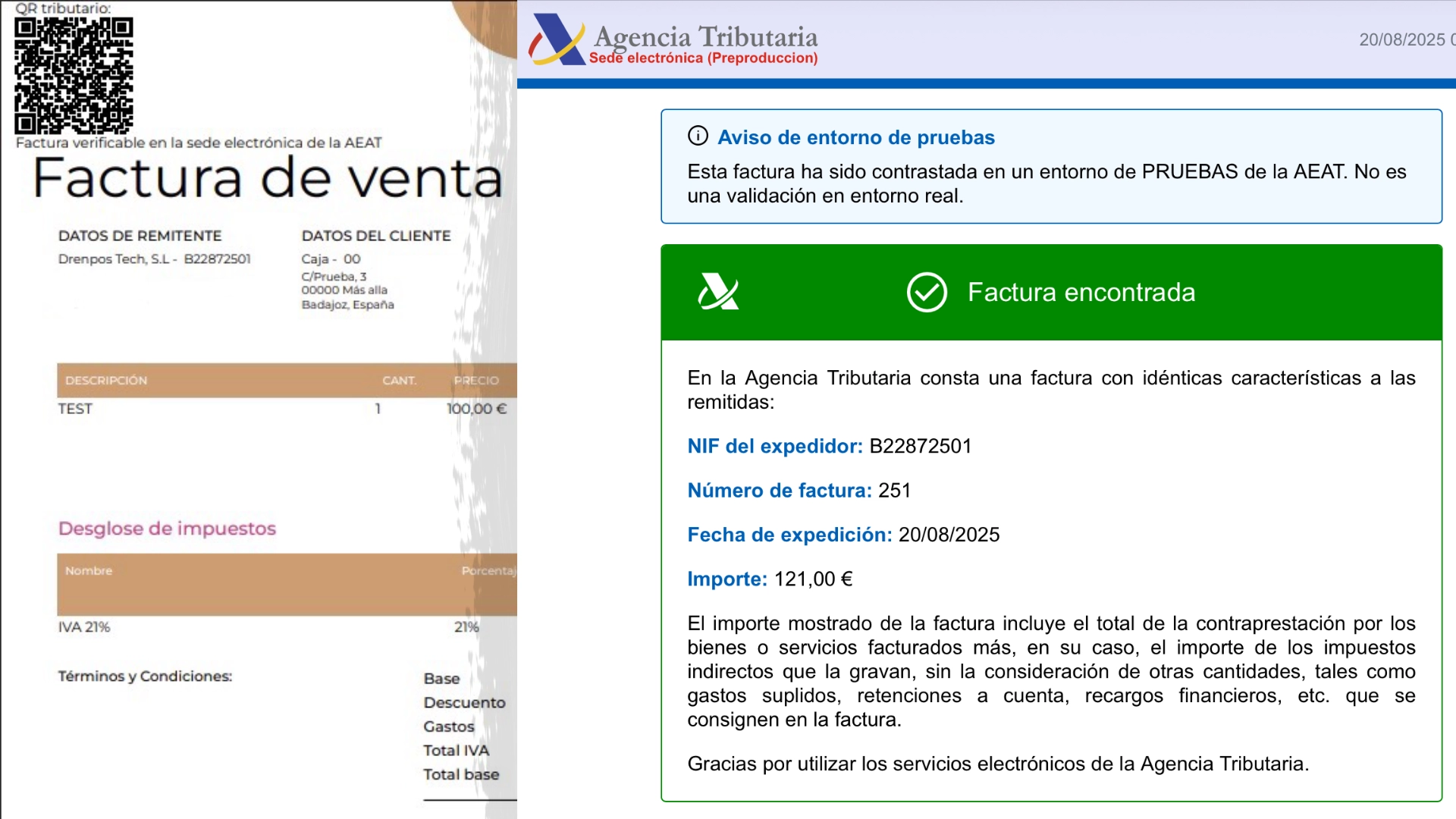 Detalle de factura con QR y leyenda VERI*FACTU