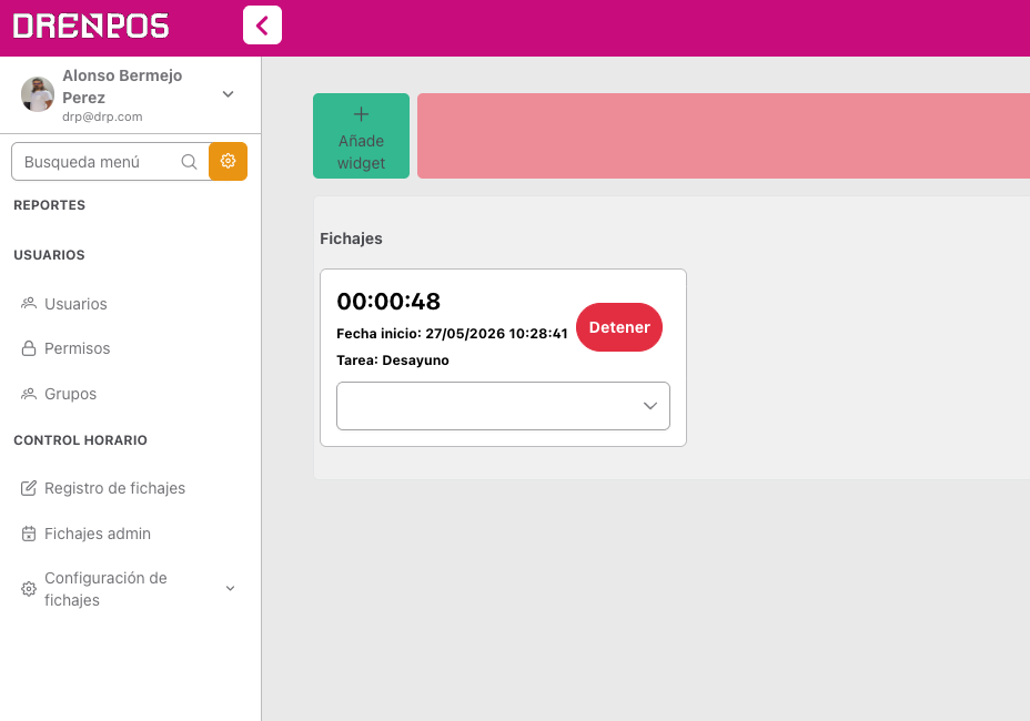 Widget de fichaje rápido en la pantalla de inicio