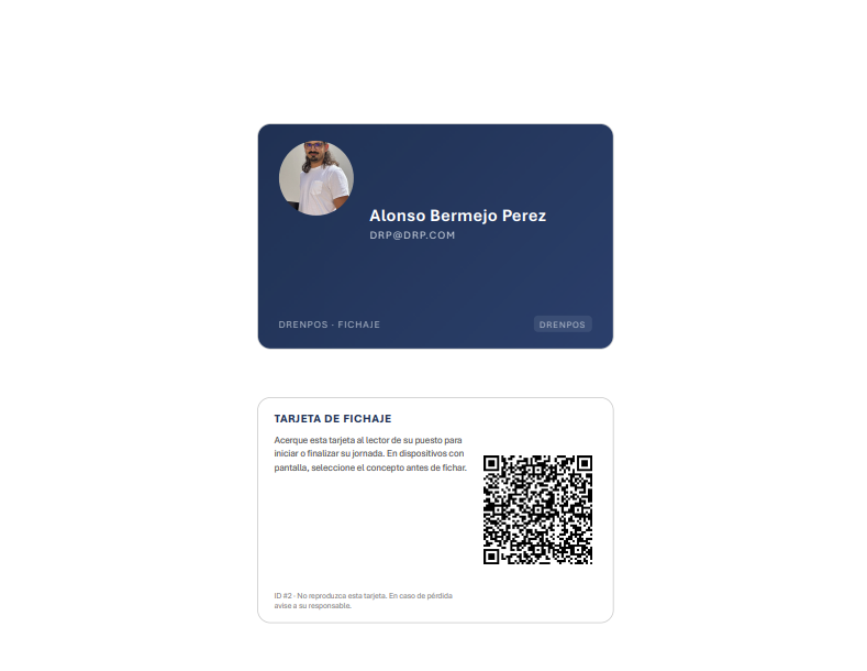 Tarjetas con código QR personal para fichar en Drenpos